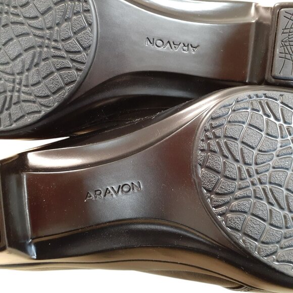 Aravon Slip On Loafer Womens Size 9 Black Leather Stretch Heels - Picture 4 of 4